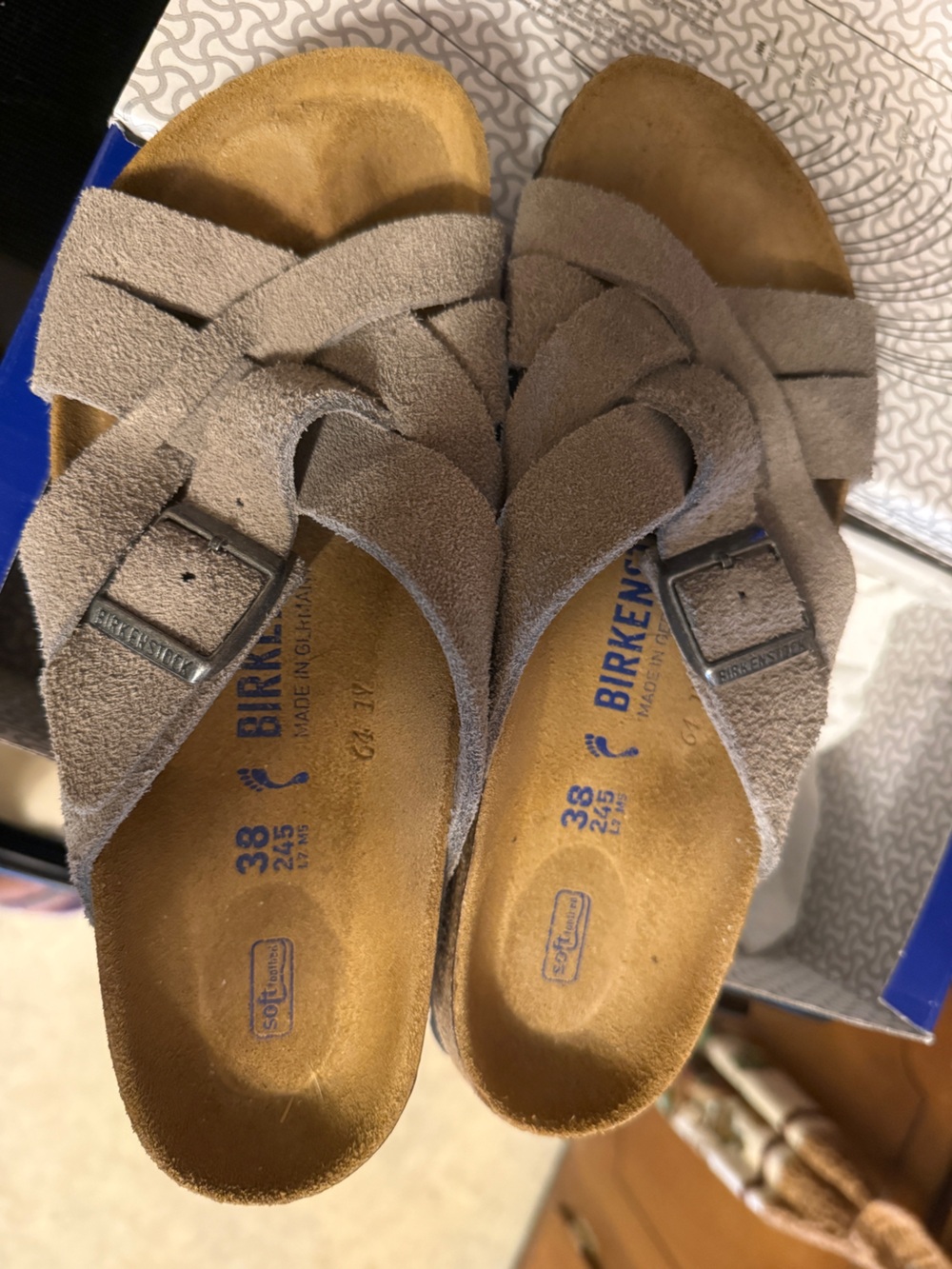 Birkenstock Women's Gray Suede Crossband Sandals